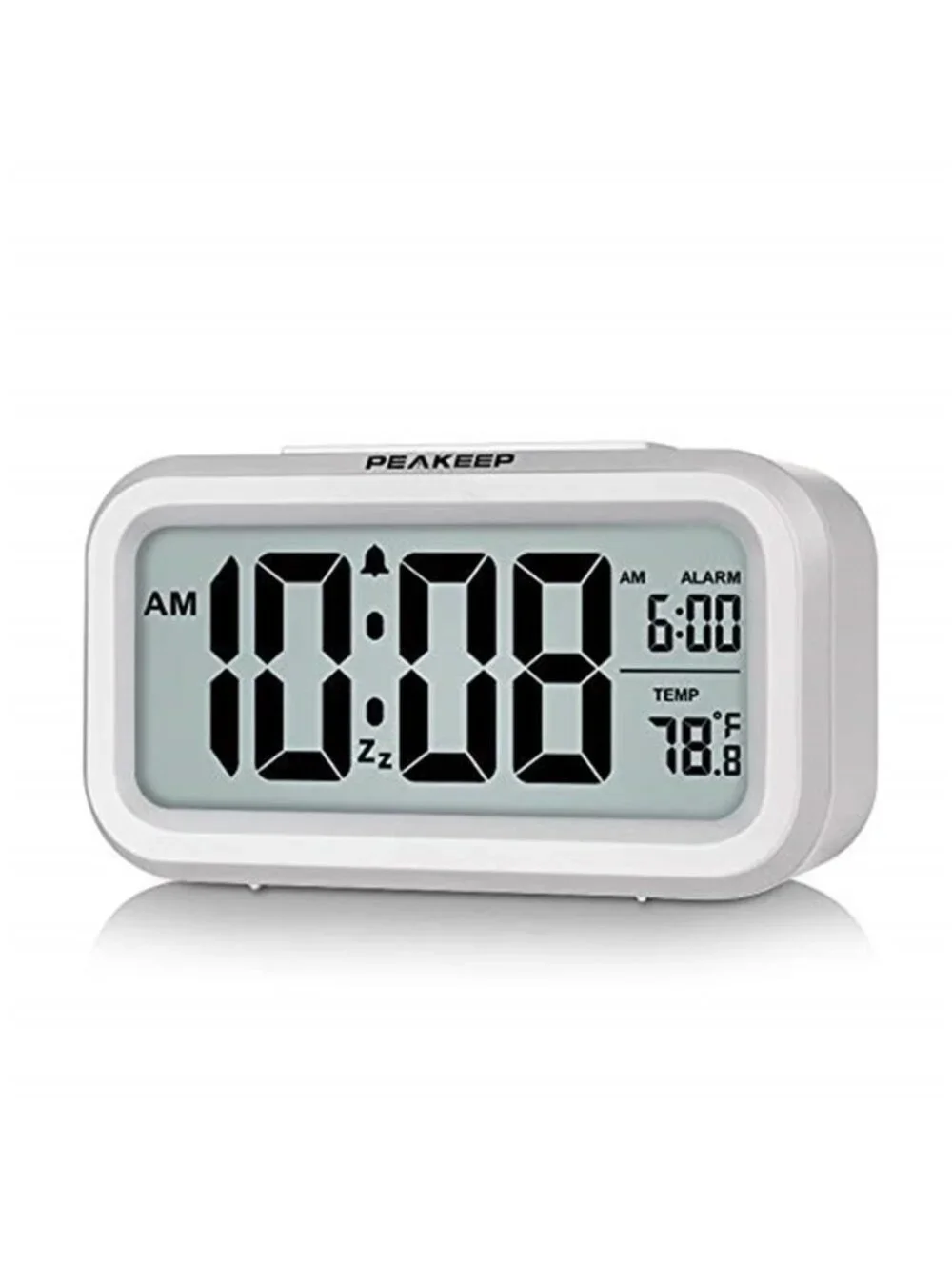 Digital Alarm Clock Bedside Night Light Temperature Display Snooze Battery White